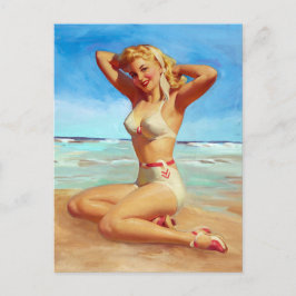 Cartão Postal Basking on Beach Pin Up