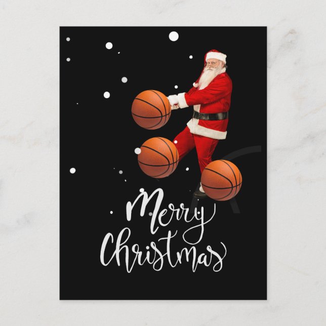 Cartão Postal Basquete Feliz Natal com Papai Noel (Frente)