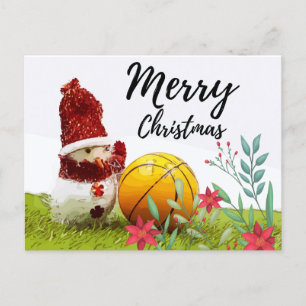 Cartão Postal Basquete Feliz Natal com Snowman verde