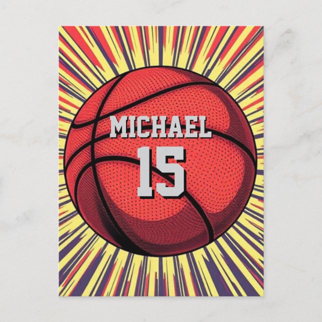 Cartão Postal Basquete Seu Nome Pop Art (Frente)
