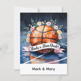 Cartão Postal Basquetebol com bola Obrigado por um casamento de 