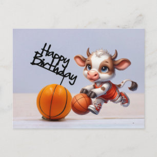 Cartão Postal Basquetebol com Feliz Aniversário em fundo branco