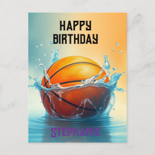 Cartão Postal Basquetebol Feliz Aniversário Atingindo a Água 