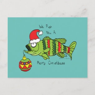 Cartão Postal Bass de Natal Engraçado Peixe de Pesca Bonito Car