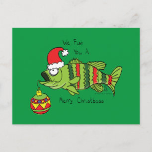 Cartão Postal Bass de Natal Engraçado Peixe de Pesca Bonito Car