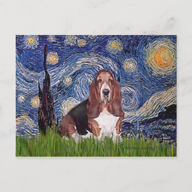 Cartão Postal Basset 1 - Noite Estrelada (Frente)