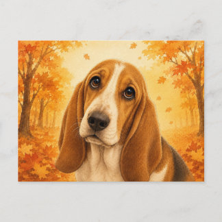 Cartão Postal Basset Hound Autumn Forest Dog