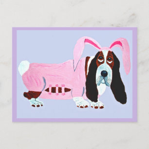 Cartão Postal Basset Hound de Terno de Coelho Rosa
