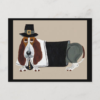 Cartão Postal Basset Hound Dia de Ação de Graças Peregrino