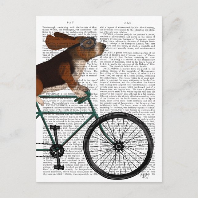 Cartão Postal Basset Hound em Bicicleta (Frente)
