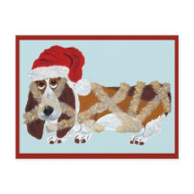Basset Hound emaranhado em Tinsel