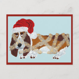 Cartão Postal Basset Hound emaranhado em Tinsel