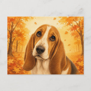 Cartão Postal Basset Hound Floresta de Outono Cão