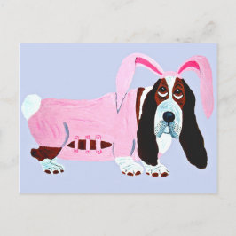 Cartão Postal Basset Hound In Pink Bunny Suit