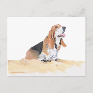 Cartão Postal Basset Hound na praia