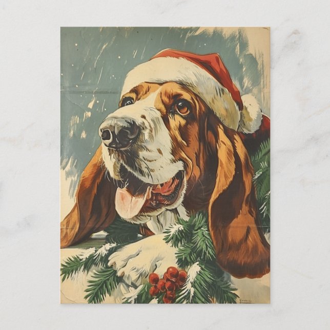 Cartão Postal Basset Hound Natal (Frente)