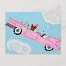 Cartão Postal Basset Hounds em Conversível Rosa