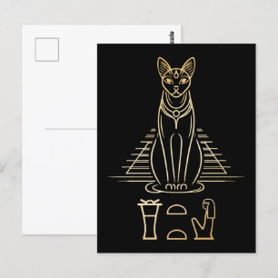 Cartão Postal Bastet com nome em hieroglifos e na Pirâmide do Eg