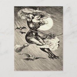 Cartão Postal Bat De Coruja Bat Completo De Bruxa Monocromática