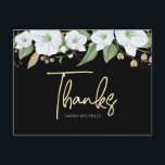 Cartão Postal Bat Mitzvah Black Dourado Script Watercolor Floral<br><div class="desc">Certifique-se de que o seu Bat Mitzvah favorito mostre o seu apreço a todos os que apoiaram o seu evento principal! Envie este obrigado sofisticado e personalizado que você faz cartão-postal! Uma aquarela floral chica, atordoante, branca e dourada com falso guião de folha de ouro e serifa branca sobrepõe-se a...</div>