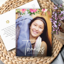 Bat Mitzvah Foto Floral Script Personalizado Obrig