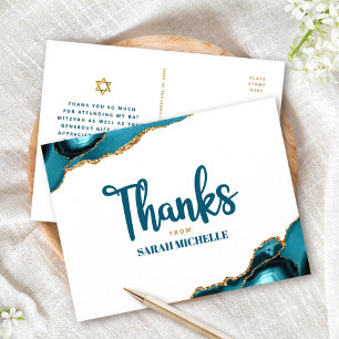 Cartão Postal Bat Mitzvah Ouro Turquesa Ágata Roteiro Obrigada