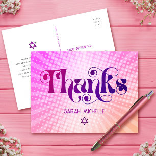 Cartão Postal Bat Mitzvah Retro Cor-de-Cor-de-Laranja Rosa Obrig