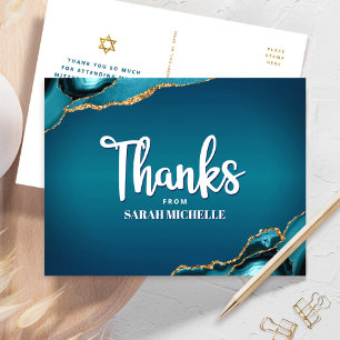 Cartão Postal Bat Mitzvah Turquesa Ombre Ágata Script Agradecime