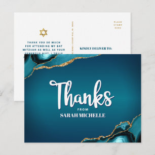 Cartão Postal Bat Mitzvah Turquesa Ombre Ágata Script Agradecime