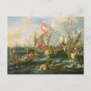 Cartão Postal Batalha de Actium, navios de guerra gregos e roman