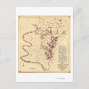 Cartão Postal Batalha de Antietam - Mapa Panorâmico da Guerra Ci