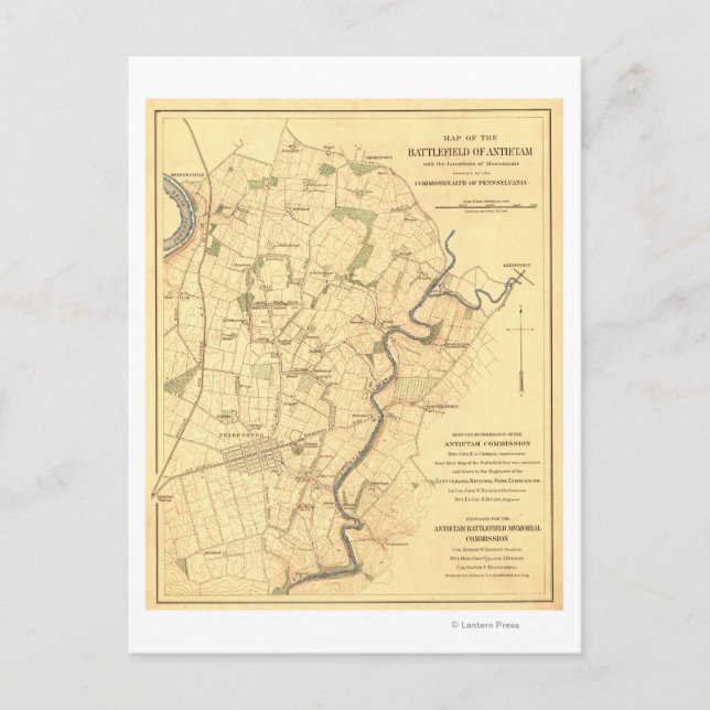 Cartão Postal Batalha de Antietam - Mapa Panorâmico da Guerra Ci (Frente)
