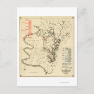 Cartão Postal Batalha de Antietam - Mapa Panorâmico da Guerra Ci