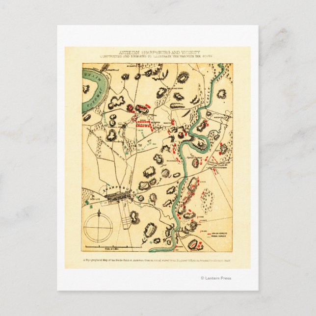 Cartão Postal Batalha de Antietam - Mapa Panorâmico da Guerra Ci (Frente)