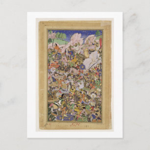Cartão Postal Batalha de Bundi, do Akbarnama, c.1590 (gouac