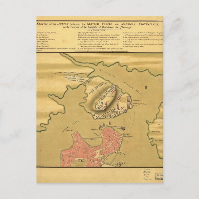 Cartão Postal Batalha de Bunker Hill Map 1775 (Frente)