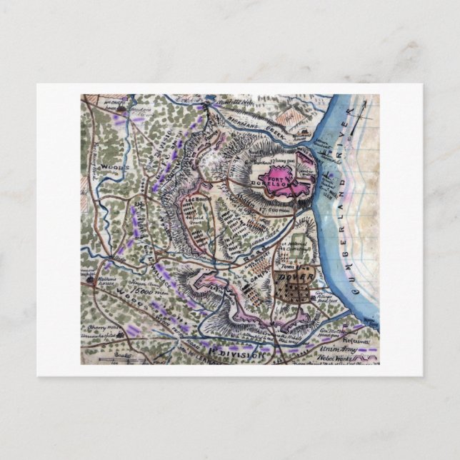 Cartão Postal Batalha de Fort Donelson - Panorâmica da Guerra Ci (Frente)