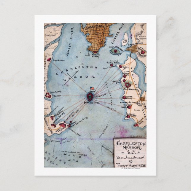 Cartão Postal Batalha de Fort Sumter - Guerra Civil Panorâmica (Frente)