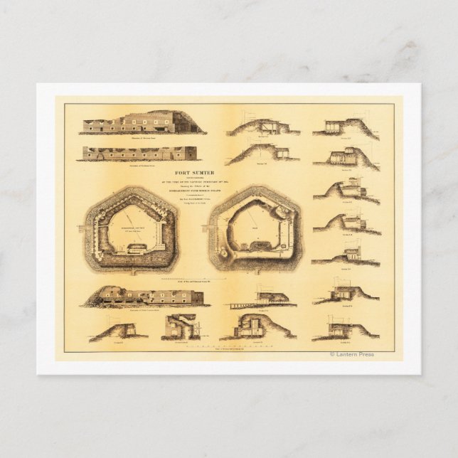 Cartão Postal Batalha de Fort Sumter - Guerra Civil Panorâmica 4 (Frente)