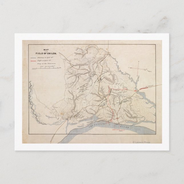 Cartão Postal Batalha de Shiloh - Mapa Panorâmico da Guerra Civi (Frente)