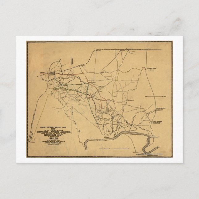 Cartão Postal Batalha de Shiloh - Mapa Panorâmico da Guerra Civi (Frente)