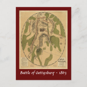 Cartão Postal Batalha do Mapa de Gettysburg - 1863