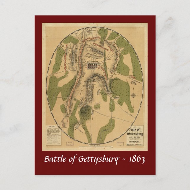 Cartão Postal Batalha do Mapa de Gettysburg - 1863 (Frente)