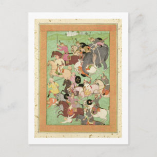 Cartão Postal Batalha entre as forças do Irã e Turan, ilustração