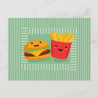 Cartão Postal Batata Frita Hambúrguer de Fast Food Fofo