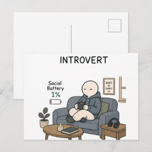Cartão Postal Bateria Social de Introvertido 1% Meme de Introver