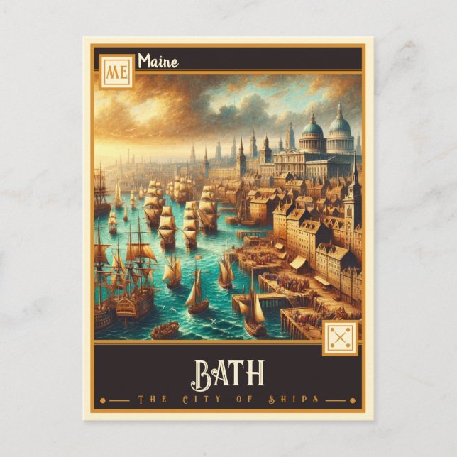 Cartão Postal Bath, Maine | Vintage (Frente)