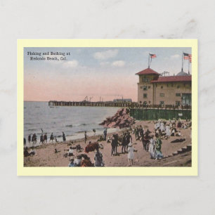 Cartão Postal Bathing Beach, Redondo Beach California Vintage