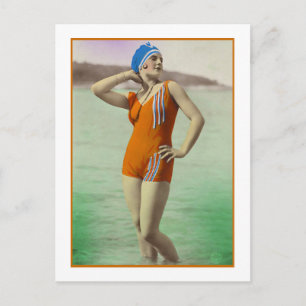 Cartão Postal Bathing Beauty in orange bathing suit