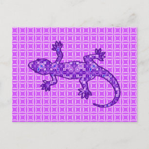 Cartão Postal Batik tribal Gecko - violeta e ametista roxo